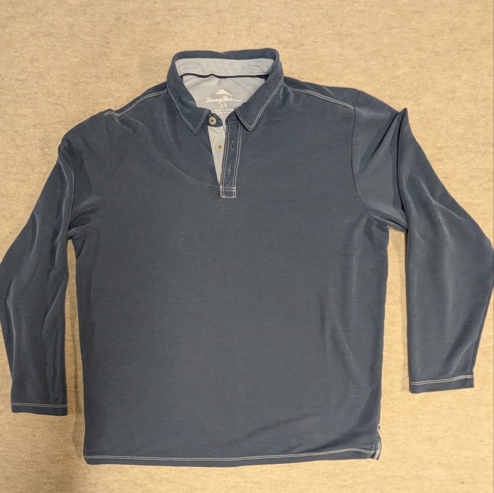 Tommy Bahama Denim Blue Long Sleeved Polo Men's Top Size Large Soft